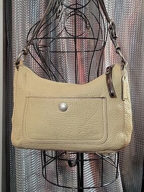Coach Pebbled Leather Shoulder Bag in Beige with Dark Brown Strap